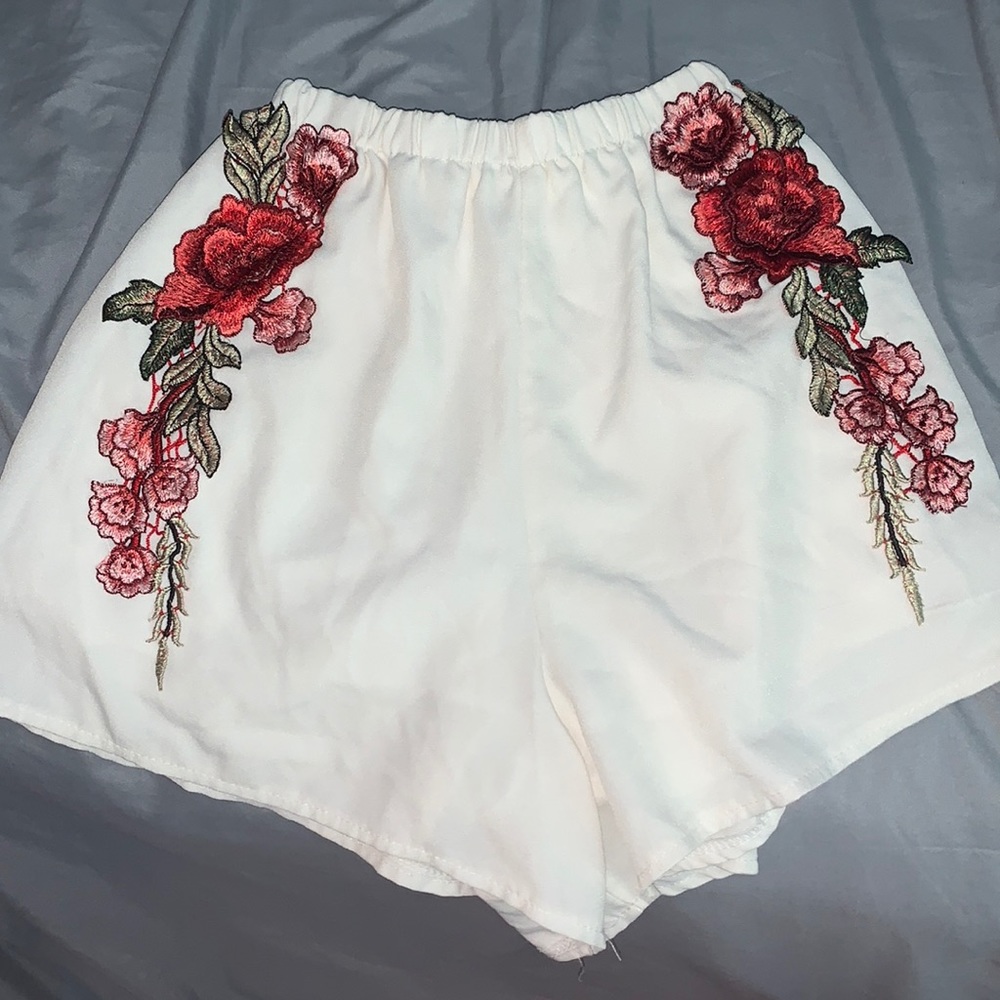 White Embroidered Shorts